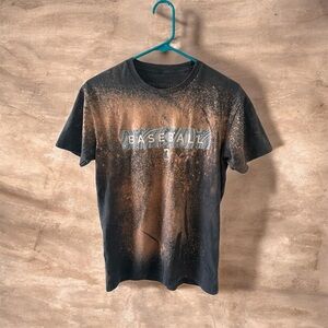 Bleach Dyed Baseball Graphic Shirt Black Acid Wash Streetwear Grunge Size Small